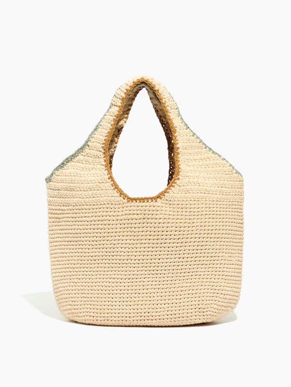 Madewell Cream Crochet Tote with Pale Green Trim